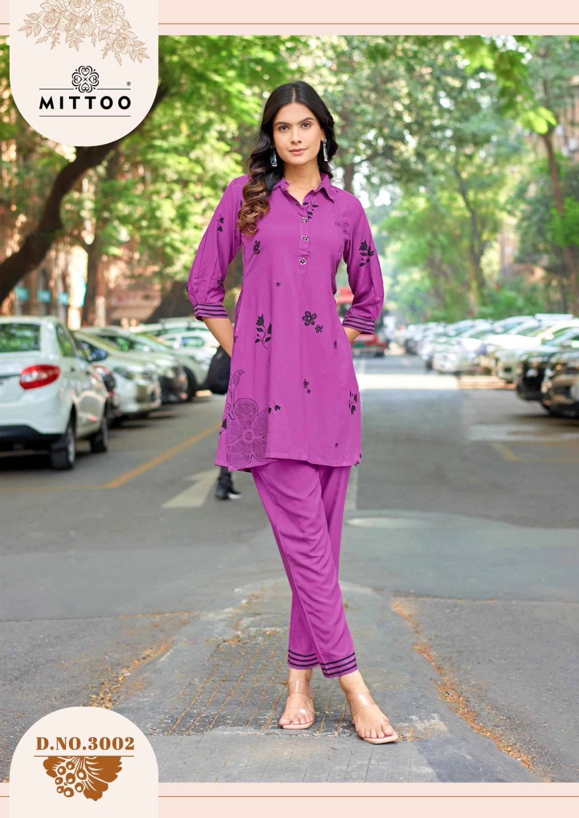 Rasika By MITTOO 3001 To 3006 Series Beautiful Festive Suits Colorful Stylish Rayon Print Co-ord sets At Wholesale Price